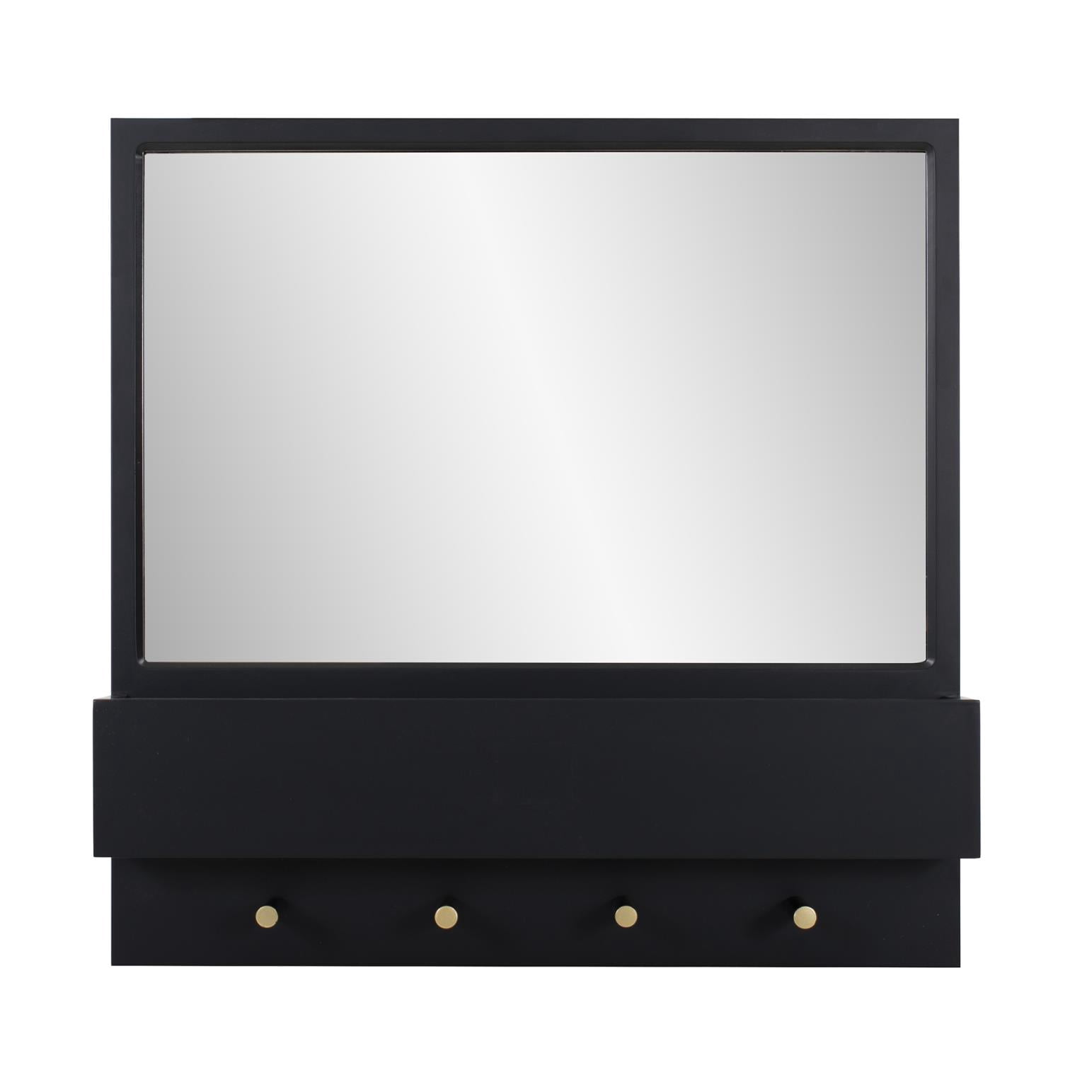 Tyler Dillon Matte Black Wall Mirror with Storage Shelf & Garment Hooks - 24"H x 24"W