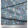 thumbnail image 2 of Soimoi Polyester Crepe Fabric Floral,Owl & Cow Cartoon Decor Fabric Printed Yard 52 Inch Wide, 2 of 3