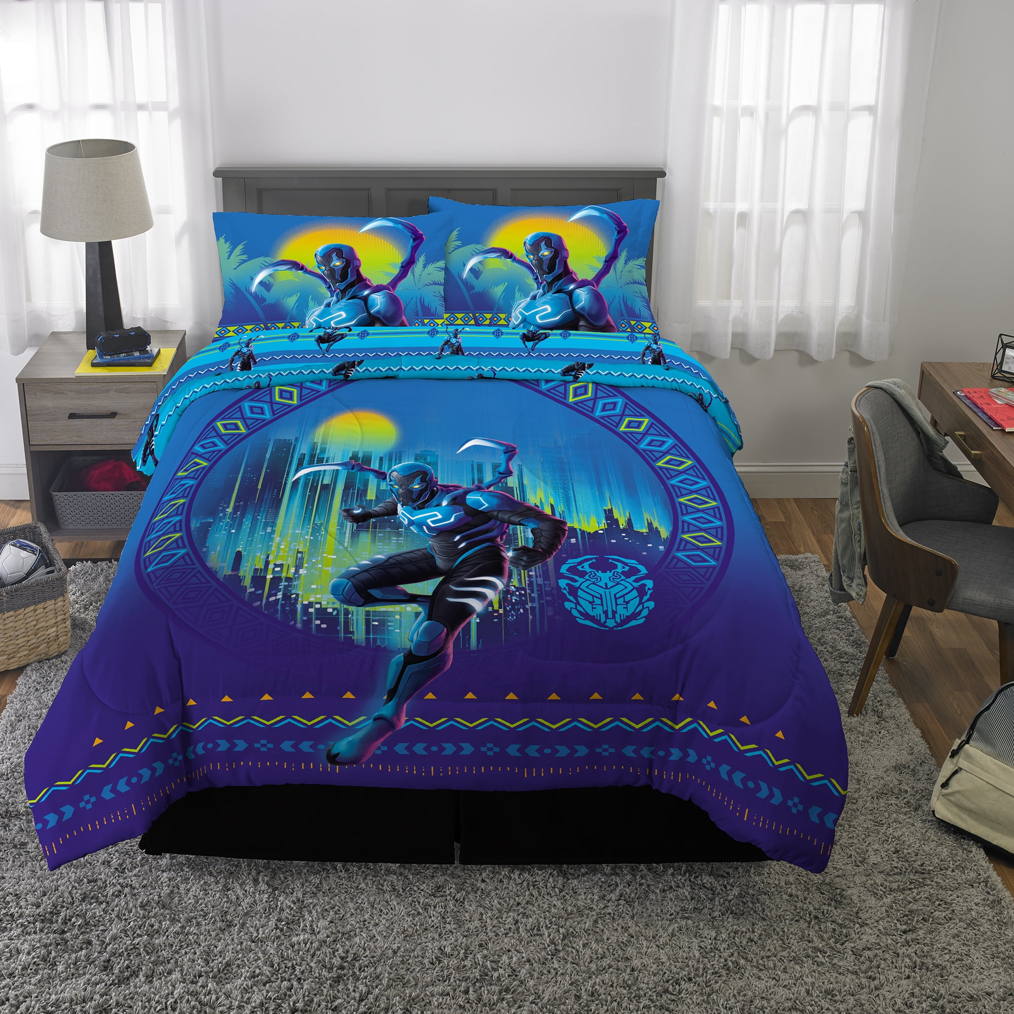 Blue Beetle Kids Full Bed-in-a-Bag, Comforter and Sheets, Blue, Warner Brothers