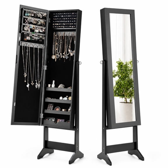Costway Jewelry Mirrored Cabinet Armoire Organizer Storage Box w/ Stand Christmas Gift