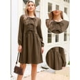 thumbnail image 2 of DARING DIVA Babydoll Puff Long Sleeve Bow Tie Front Tunic Dress M Brown, 2 of 6