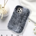 thumbnail image 5 of Compatible with iPhone 15 Pro Max Case Cute Plush Case with Glitter Lanyard Strap Bling Diamond Camera Lens Protector Soft Winter Warm Plush Fluffy Cover for Women and Girls, Dark Gray, 5 of 10