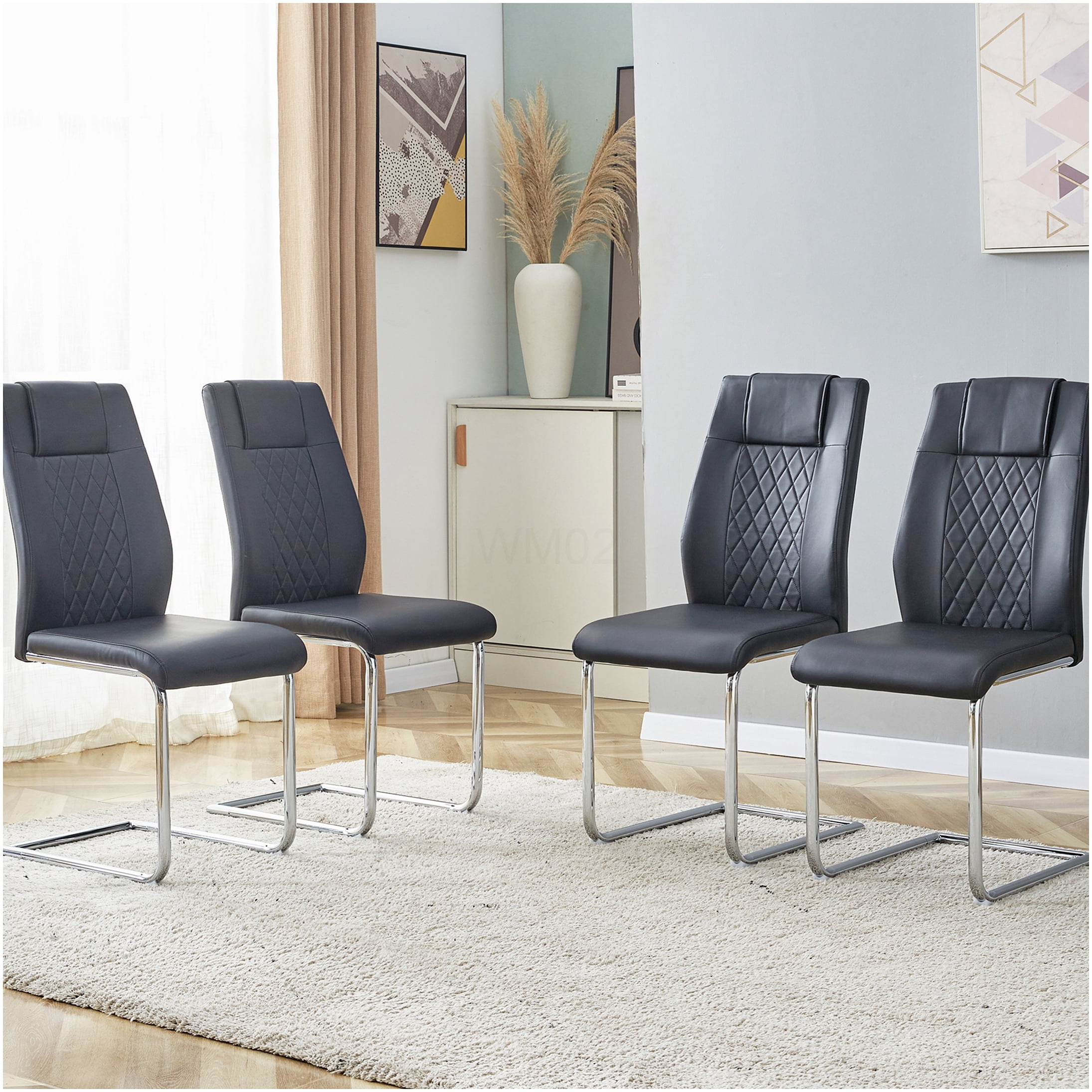 Modern PU Leather Dining Chairs Set of 8, Upholstered Side Chairs with Padded Seat and Metal Legs for Kitchen, Living Room, Bedroom