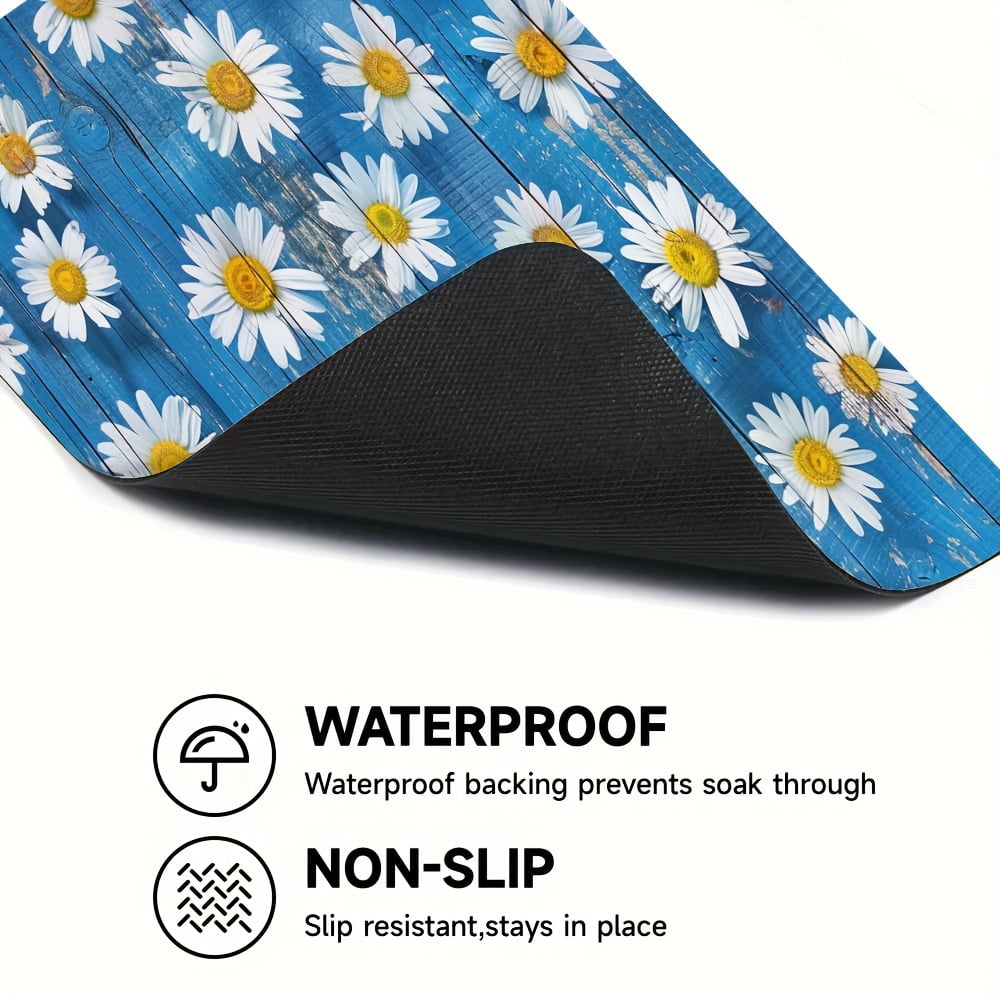 1pc, Dish Drying Pad, Spring Theme Daisy Pattern Washing Machine Dust Cover Mat, Countertop Absorbent Pad, Washstand Drain Mat, Washstand Cup Mat, Kitchen Accessories, Bathroom Accessories