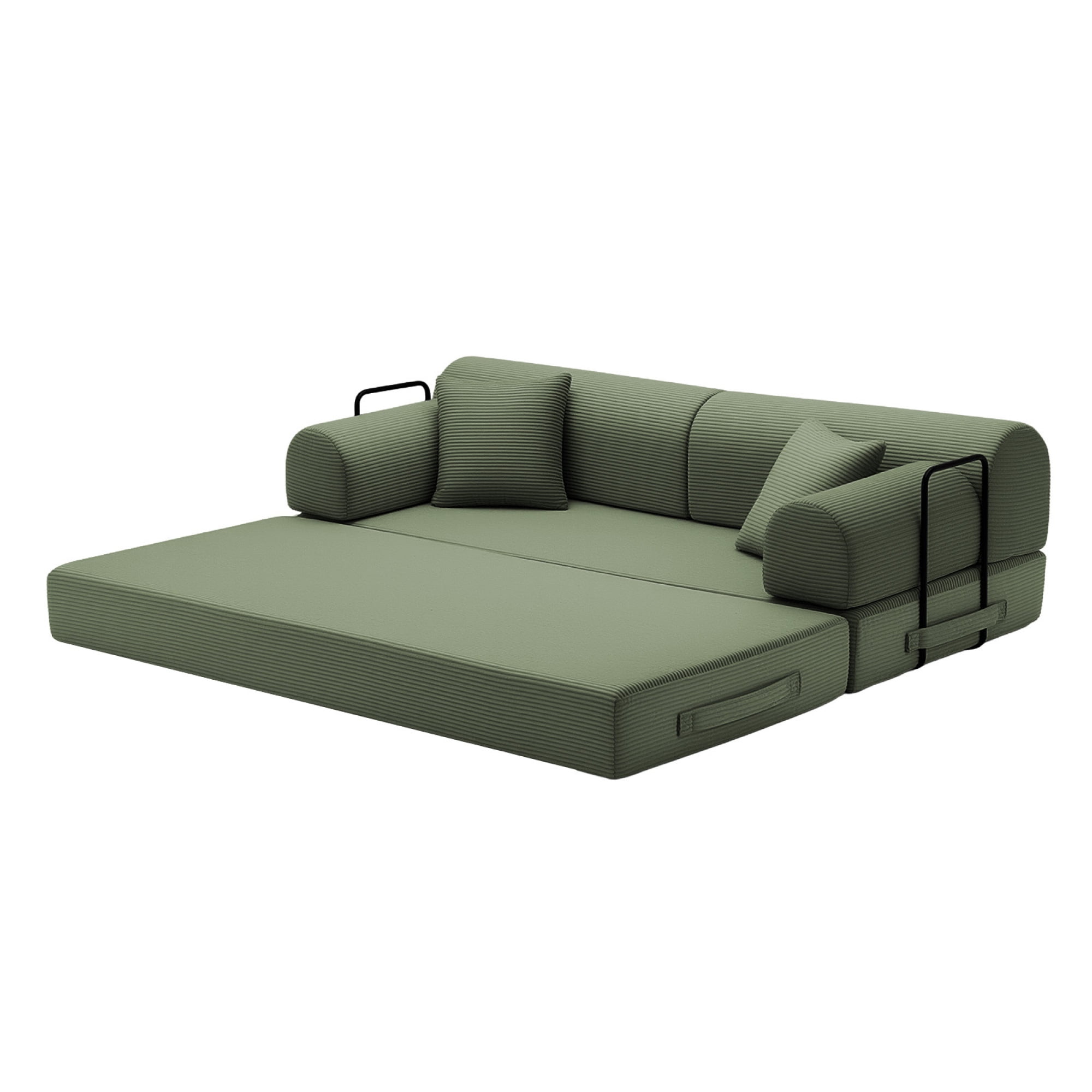 Leumius Oversized Corduroy Futon Sofa Bed Couch,78" Convertible Folding Mattress Couch with Fixed-Shape Frame,Floor Sofa Lounge Couch for Small Spaces,Apartments,Living Rooms,Grayish Green