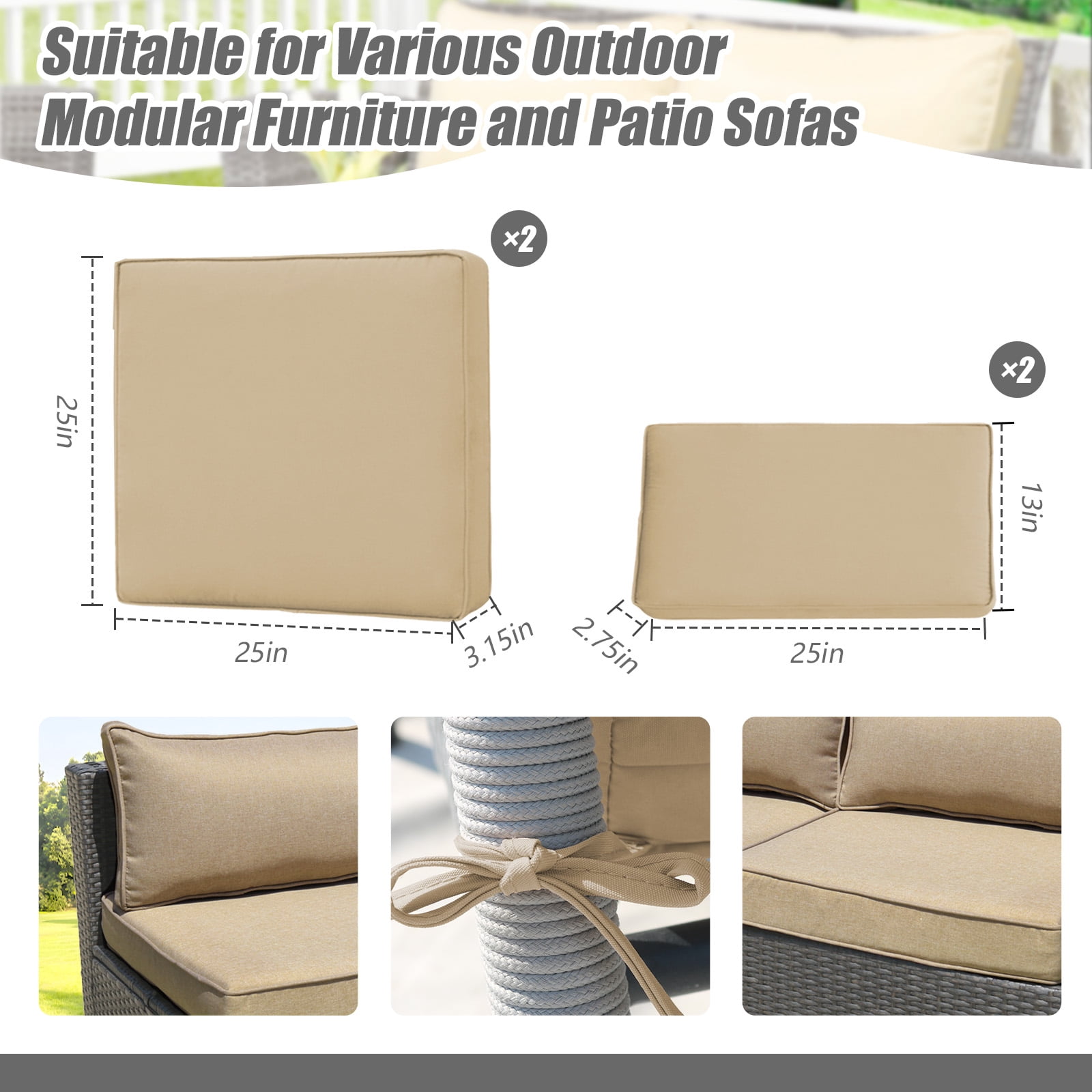 FKS LIFE 4Pcs Patio Cushion Covers Replacement, Outdoor Patio Seat Cushion Covers ,Water Resistant Seat Back Slipcovers（25*25*3.15in）