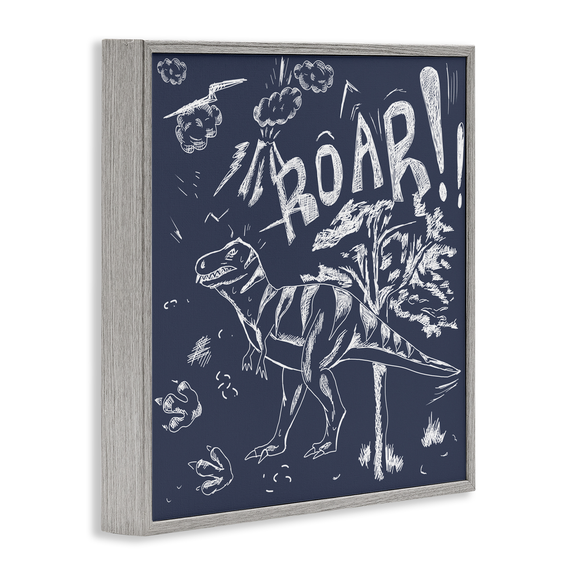 Sketchy Roar Dinosaur Gray Framed Giclee Art, design by HUE and MI and Sangita