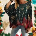 thumbnail image 3 of Women's Christmas Print Knitted Sweater Cardigan for Fall and Winter, Festive and Cozy, Ideal as Christmas Sweaters for Women and Christmas Gifts,Dark Green,Size 2XL, 3 of 5
