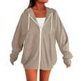 thumbnail image 2 of BiZtdJrK Women's Zip Up Hoodie Sweatshirt Casual Long Sleeve Oversized Hoodies with Pocket Solid Color Lightweight Drawstring Sweatshirts Beige XXL, 2 of 5