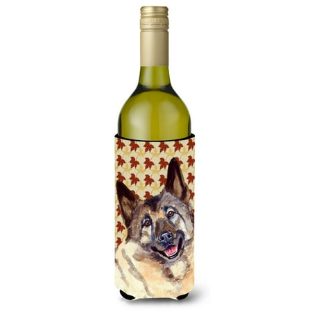 

Norwegian Elkhound Fall Leaves Portrait Wine Bottle Hugger