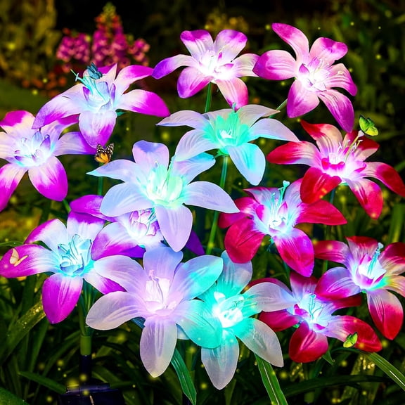 4 Pack Solar Flower Lights - Waterproof 7 Color Changing for Patio & Garden Decor