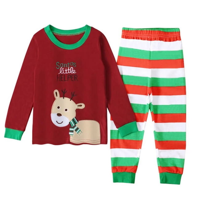Conjunto de ropa de dormir con dibujos animados de Papá Noel para niños y niñas, camiseta de manga larga para bebés, Tops y pantalones, 2 piezas, para el hogar