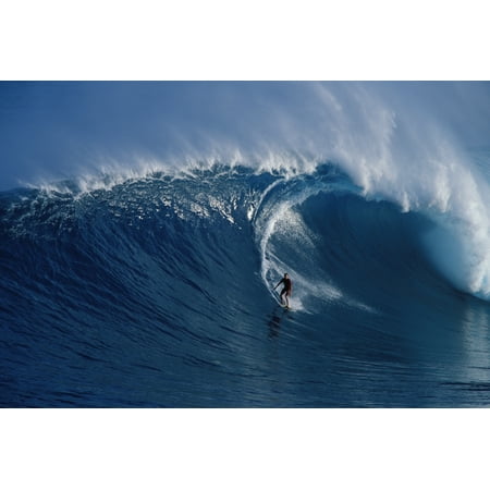 Hawaii Maui Buzzy Kerbox Surf Curling Wave At Jaws Aka Peahi Curling Wave Stretched Canvas - Ron Dahlquist  Design Pics (34 x