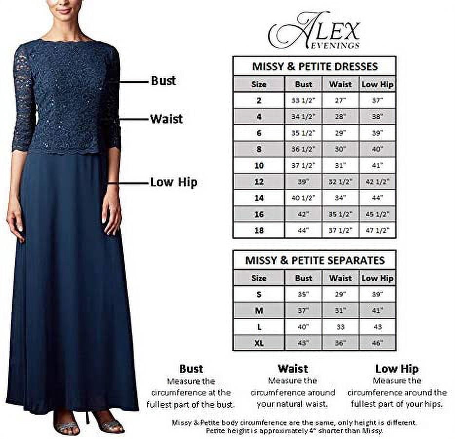 alex evenings dress size chart Alex Evenings Women's Sleeveless Printed Chiffon Mid-Length Dress with Jacket