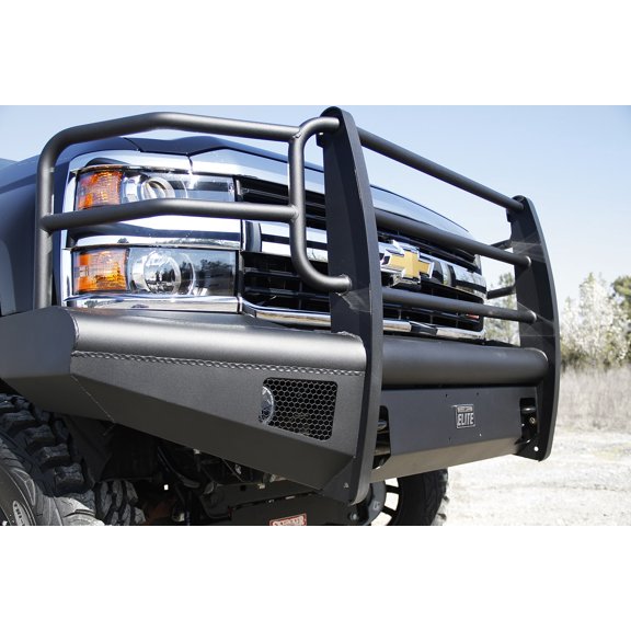 Fab Fours Ch05-q1360-1 Elite Front Bumper; 2 Stage Black Powder Coated; w/Full Grill Guard; Incl. Light Cut-Outs 2003-2007 Chevrolet