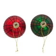 thumbnail image 3 of Kurt Adler 80 MM Red and Green Plaid Glitter Balls, 6-Piece Set, 3 of 4