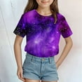thumbnail image 2 of Gubotare Girls Blouse Girls' Basic Short Puff Sleeve Round Neck T Shirt (Light Purple,6-7 Years), 2 of 4