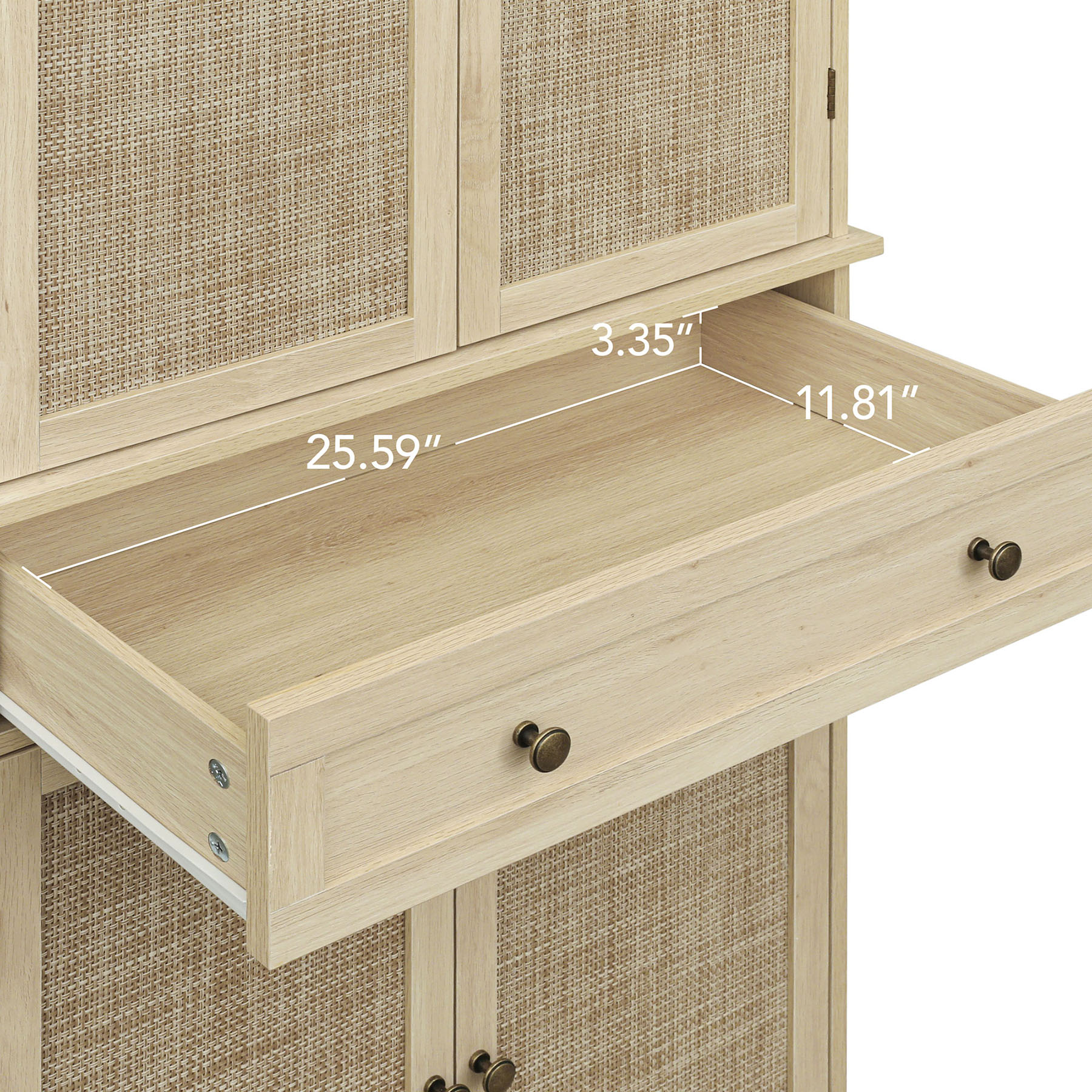 S-HOME 4 Door Storage Cabinet Featuring 1 Drawer and Adjustable Shelves in Engineered Rattan for Home Organization, Natural