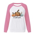 thumbnail image 4 of SwiftWear Women's Thanksgiving Pumpkin Print Sweatshirt - Fashion Raglan Long Sleeve Crewneck Top, Halloween Soft It's Fall Y'all Pullover Shirt Pink, 4 of 4