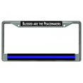 thumbnail image 1 of Blessed Are The Peacemakers Thin Blue Line Chrome License Plate Frame, 1 of 3