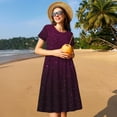 thumbnail image 4 of Naloa Dark Purple Glitter Print Womens Summer A-Line Dress with Pockets,Short Sleeve Dresses,Flowy Beach Swing Dress for Vacation Travel, 4 of 6