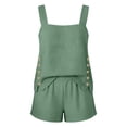 thumbnail image 5 of MOJOGO 2 Piece Outfits for Women Square Neck Cami and Elastic Waist Shorts Linen Summer Vacation Two Piece Set Green M, 5 of 7