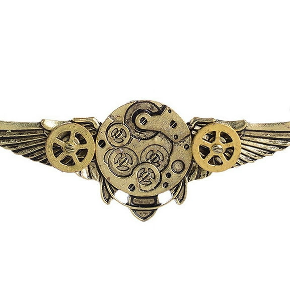 Eosunjian Steampunk Antique Angle Wings Gears Pendant Long Chain Statement Necklace