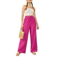 thumbnail image 2 of Women's Pants Casual Elastic High Waisted Wide Leg Pants Hot Pink L Palazzo Pants with Pockets, 2 of 5