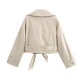 thumbnail image 3 of Wutalume Women's Fashion Long Sleeved Solid Color Double Layer Collar Soft Coat, Belted Short Trench Jacket for Casual and Office Wear in All Seasons,Beige L, 3 of 3