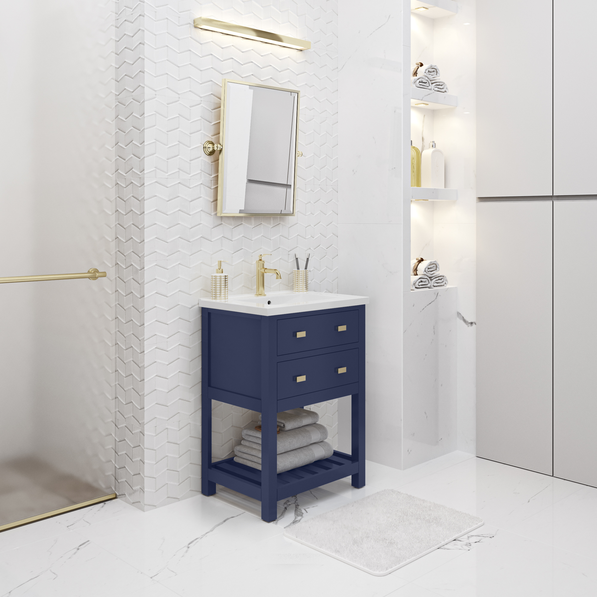 Water Creation Viola 24" Solid Hardwood Single Bathroom Vanity in Blue/Gold
