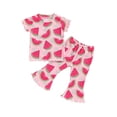 thumbnail image 2 of Aojekbee Kids Girl Summer Outfits Floral/Watermelon Print Short Sleeve T-Shirt and Elastic Flare Pants Cute 2 Piece Clothes, 2 of 10