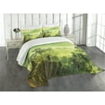 thumbnail image 3 of Ambesonne Landscape Quilted Bedspread Set 3 Pcs, Monochrome Nature Scene, King Size, Lime Green Yellow Green, 3 of 5