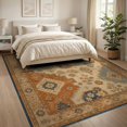 thumbnail image 3 of ODIKA 8'x10' Ultra-Soft Area Rug, Blue and Terracotta Vintage Floral Design Intricate Garden Motif with Geometric Washable, Bare feet friendly, Silk-Touch for Bedroom, Under Sectional, 3 of 7