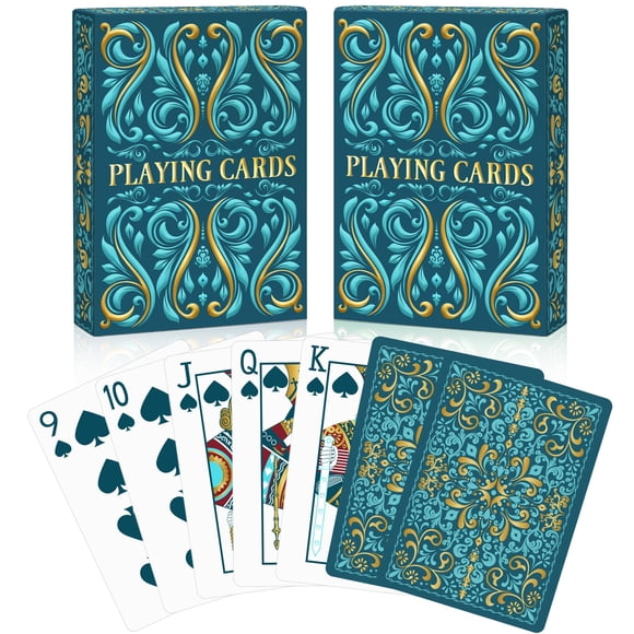 Playing Cards, Deck of Cards, Playing Cards 2 Pack, Premium Poker Card Professional Set for Adults, Poker Size Standard Index for Blackjack Magic Party Table Card Games (Navy Blue & Light Green)