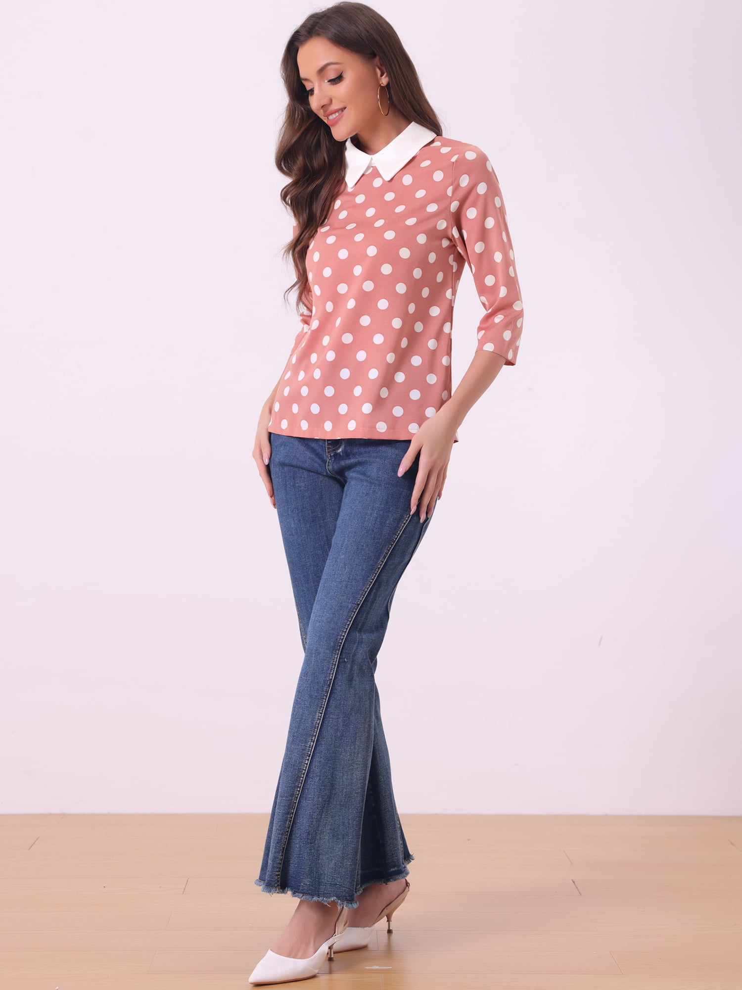 DARING DIVA Blouses 3/4 Sleeves Solid Office Work Tops M Coral
