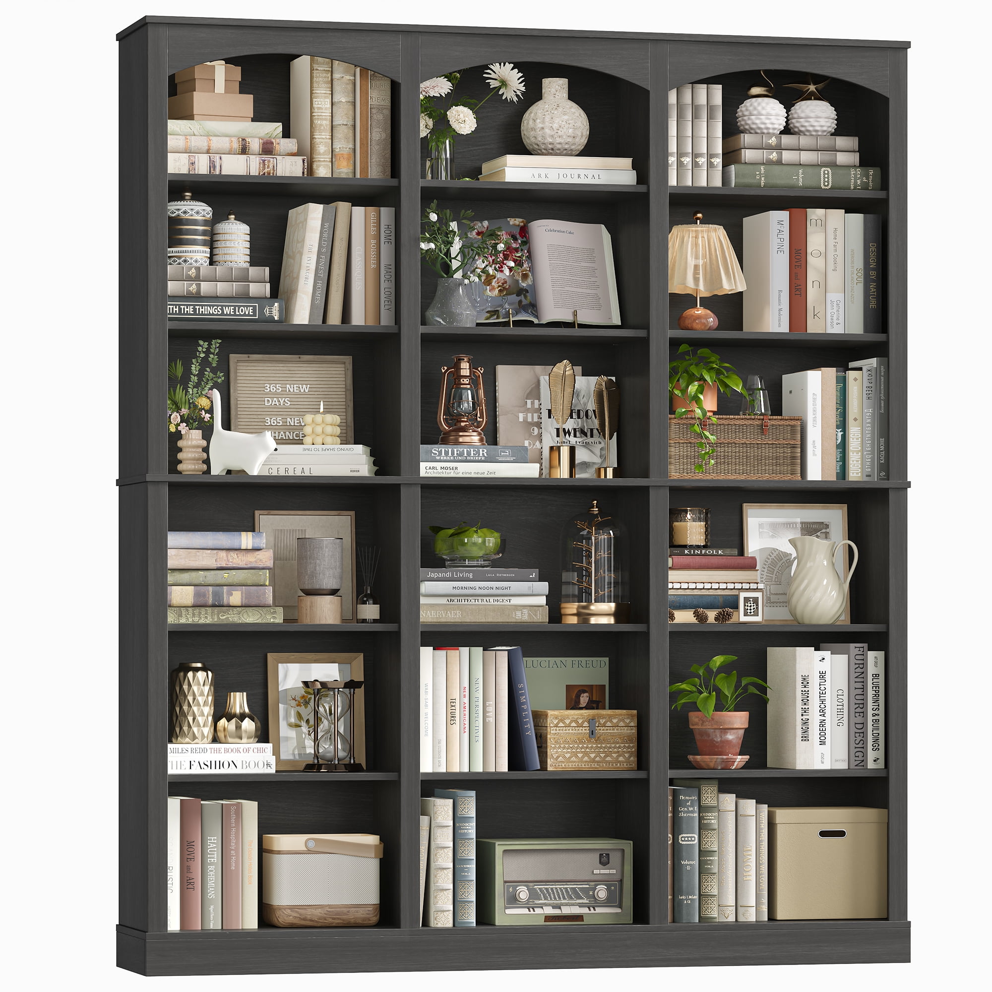 Homfa 18-Cube Bookcase and Bookshelves, 71.2" Triple Width 6-Tier Freestanding Arch Library Cabinet for Home Office Living Room, Dark Gray Texture