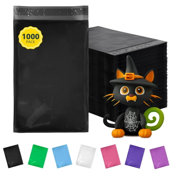Black Poly Mailers, 2 Mil Waterproof Shipping Envelopes, 1000 Count, 6 x 9 in