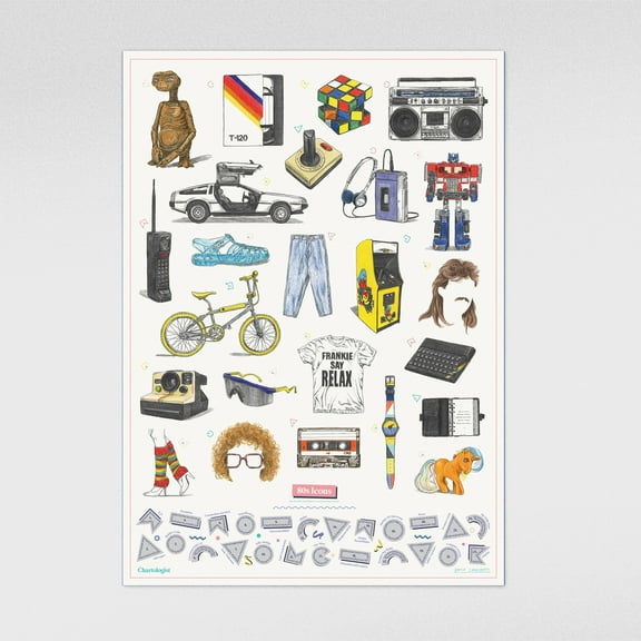 The Chartologist | 80s Scratch Off Poster | Wall Art That Reveals Icons | Vintage Wall Decor & Bedroom Decor | Interactive Posters For Room Aesthetic / Dorm | Illustrated Posters & Prints