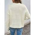 thumbnail image 5 of Women Striped Color Block Cable Knit Casual Loose Fit Crewneck Long Sleeve Drop Shoulder Fall Sweaters Cream White L, 5 of 9