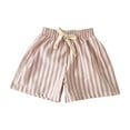 thumbnail image 2 of Girls Shorts Jogger Shorts Striped Print Pocket Drawstring Elastic Waist Trousers for Summer Casual Play Pink 12 Months-18 Months, 2 of 6