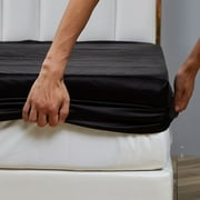 ANMINY Satin Sheets Full Silk Sheets Black Bed Sheet Set Deep Pocket Bed Flat Fitted Sheet, 4-Pieces