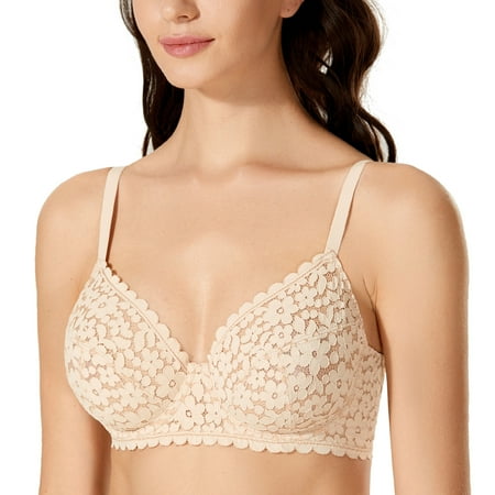 

DOBREVA Women s Lace Bra Plus Size Minimizer Sexy Full Coverage Underwire Unlined