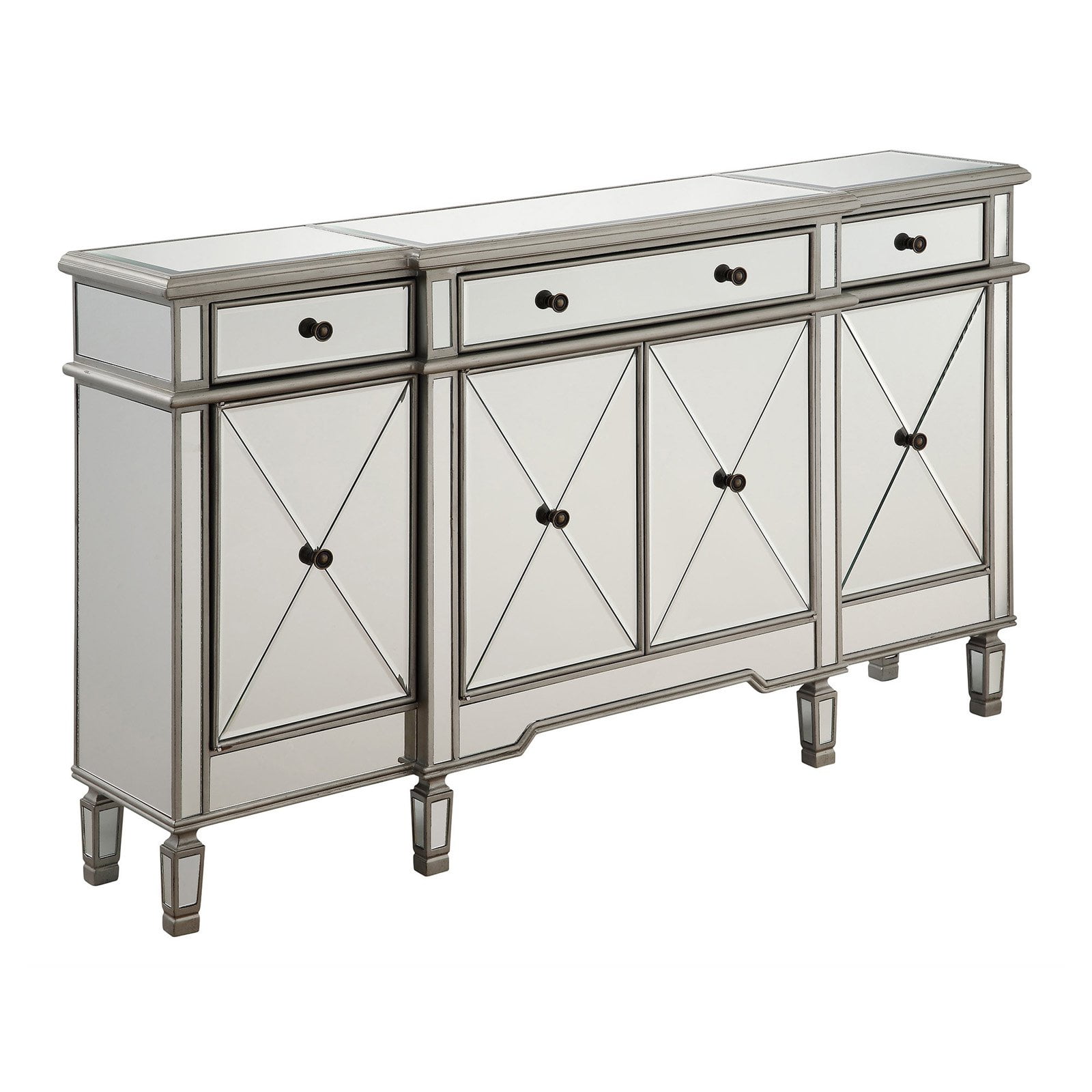 3 Drawer 4 Door Cabinet L60 W14 H36 Silver Clear Com