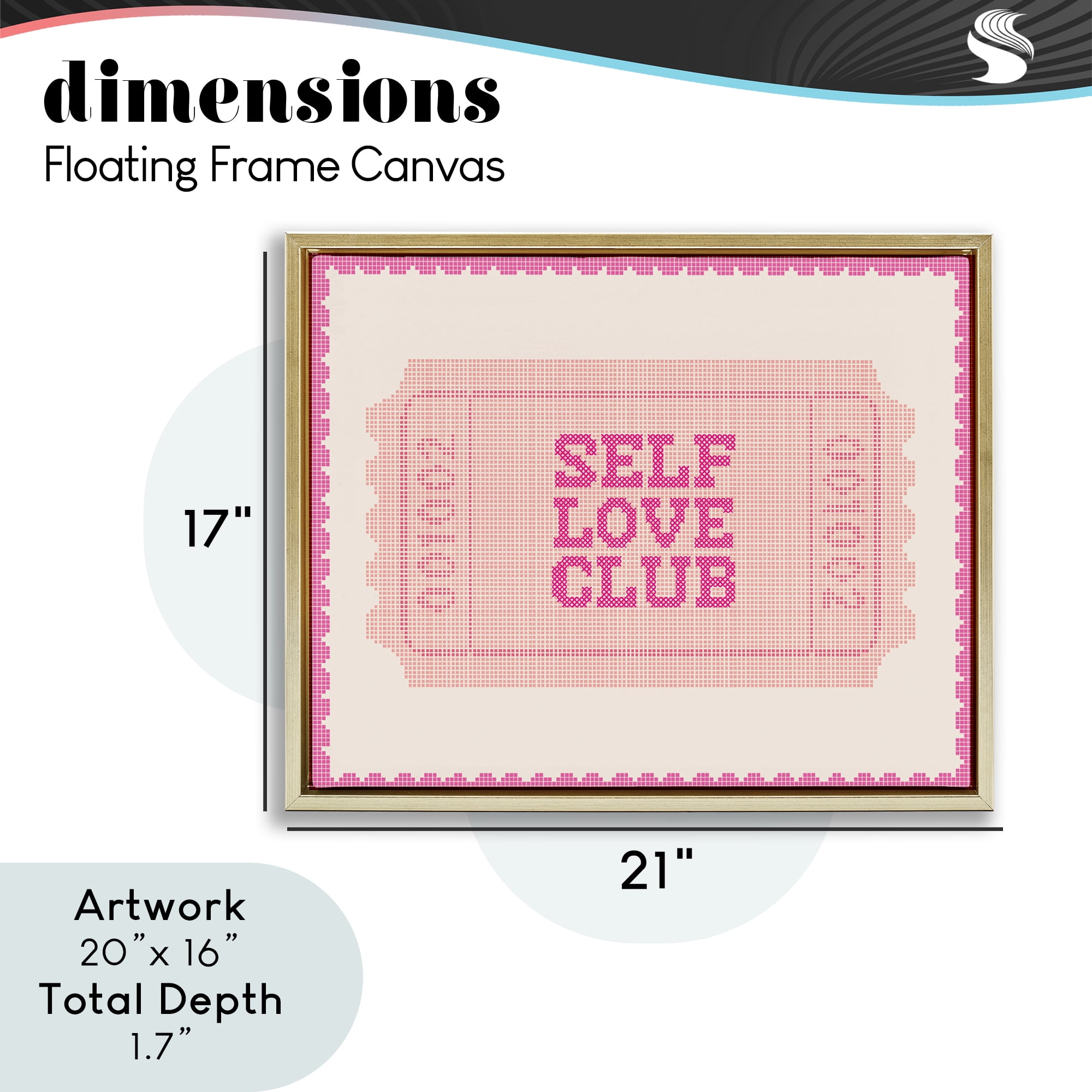 Stupell Industries Self Love Club Retro Ticket Gold Framed Floater Canvas Wall Art, design by Lil' Rue