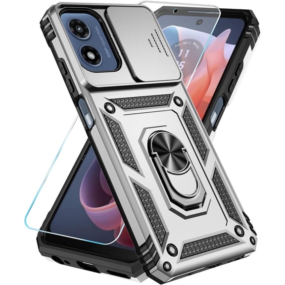 HCTian Phone Case for Motorola Moto G Play 2024 Case with HD Screen Protector & Slide Camera Cover & Kickstand, Moto G Play 4G 2024 [Military-Grade] Phone Case for Moto G Play 2024