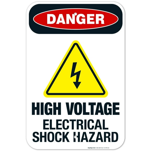 High Voltage Electrical Shock Hazard Sign, OSHA Danger Sign, 12x18 Aluminum