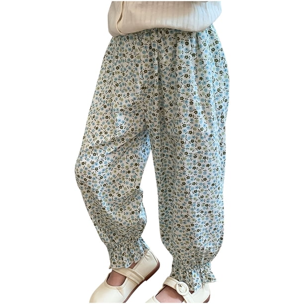 Odeerbi 1-9 Años Niñas Bloomers de Algodón Verano Floral Ruffle Jogger Pantalones Estampado de Flores Lindo Ocio Linterna Pantalones Pantalones Haren