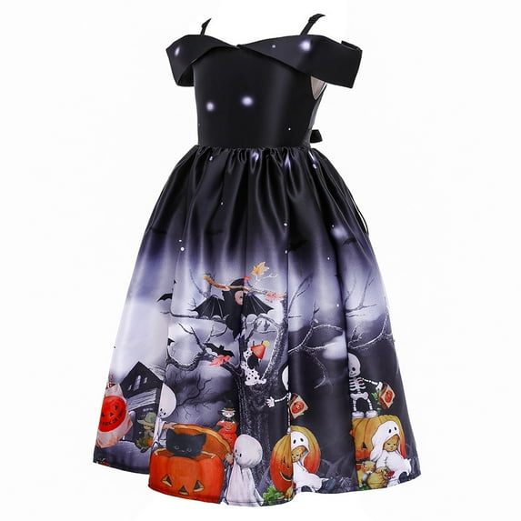 5-10T Girls Witch Cosplay Dress Halloween Pumpkin Fancy Princess Dress