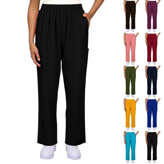 longantii Scrub Pants for Women Stretch Straight-Leg Cargo Pant Nursing Soft Uniform Pants Scrub Bottoms with Side Pockets Black S