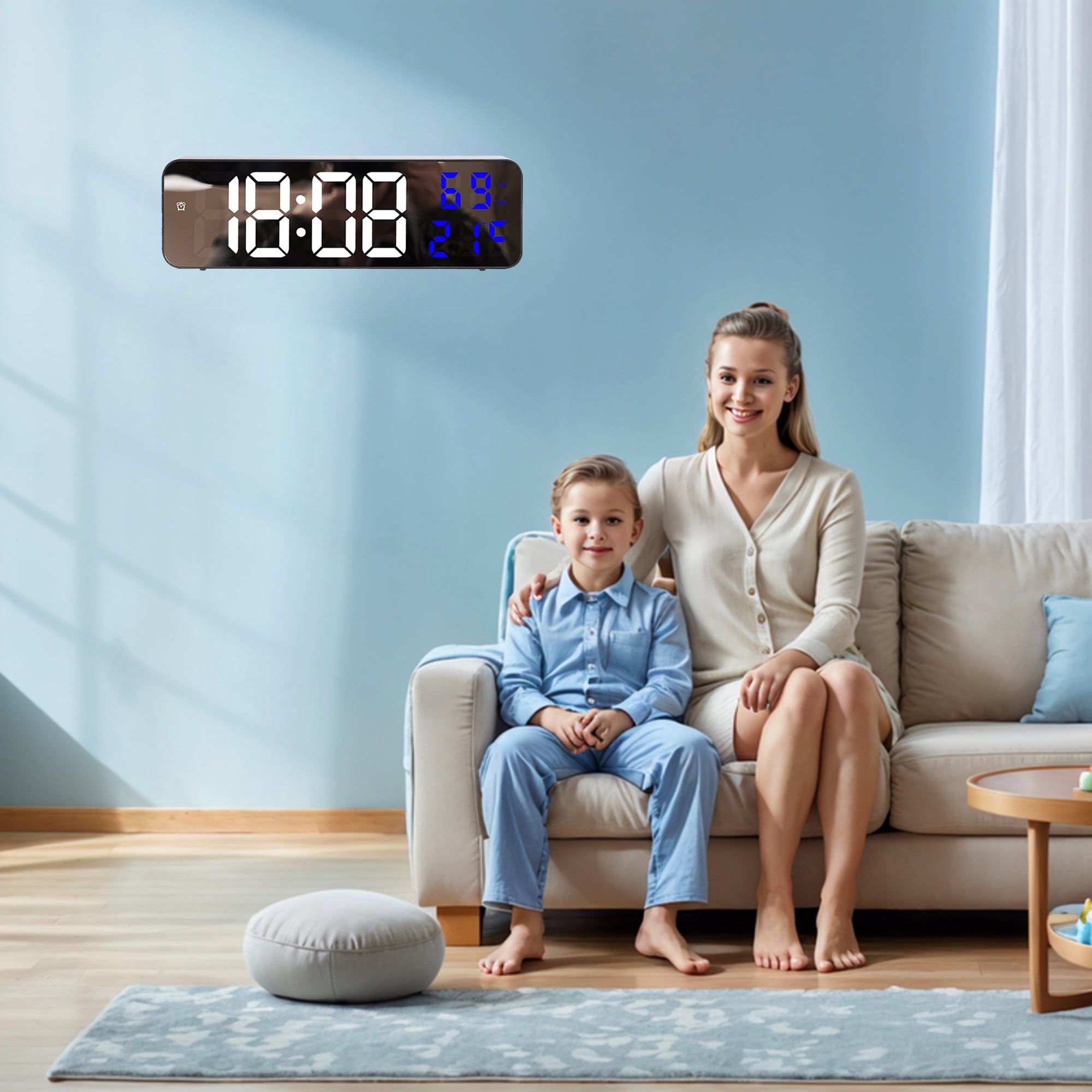 Unique Bargains Large Digital Clock Silent Non Ticking Modern Wall Clocks Blue